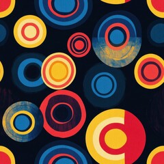 Aufkleber - A vibrant display of colorful concentric circles against a dark background, featuring red, blue, yellow, and black hues