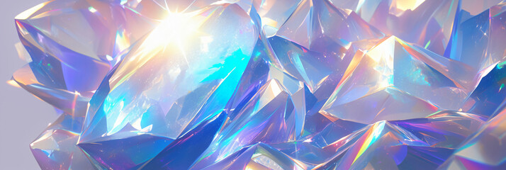 Poster - A close-up view of sparkling crystals reflecting light in multiple colors, creating a dazzling display of shine and texture for jewelry or decorative uses.