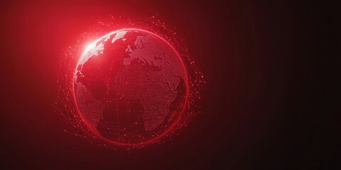 Poster - Red globe with digital connections, representing global network and technology