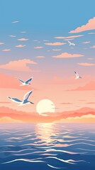 Wall Mural - birds flying sea outdoors.