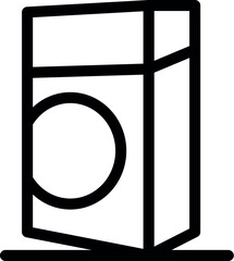 Poster - linear vector icon of a detergent or softener package standing on a washing machine, ready for laund