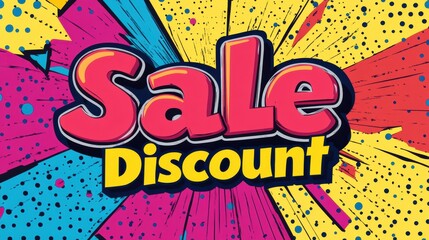 Aufkleber - A vibrant burst of colors highlights a bold announcement of discounts and sales at a lively market festival. Generative AI
