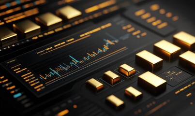 Poster - Data visualization dashboard with golden buttons and graphs
