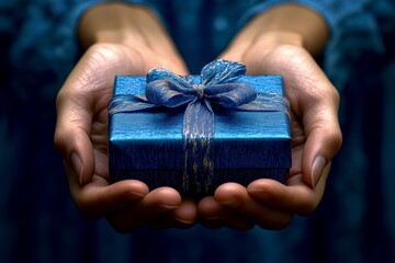 woman hands holding elegant Christmas gift box 