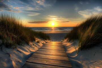 Sunrise, sunset at the Baltic Sea on the island of Ruegen photos with bridge in ponds