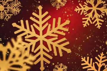 Aufkleber - Golden snowflakes on a red background with glitter.