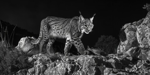 a lion at night, roaring with its mouth open. a powerful predator from the african savannah.