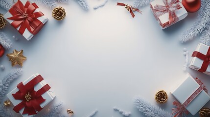 Poster - Charming Holiday Scene with White and Red Gifts and Festive Accents : Generative AI