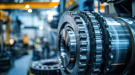 Poster - Close-up of a Metallic Industrial Machine with Rotating Cogs