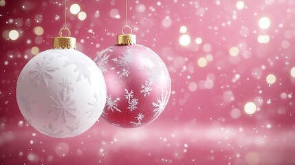 Poster - Elegant Christmas Ornaments against a Sparkling Pink Background for Festive Holiday Decor Themes : Generative AI