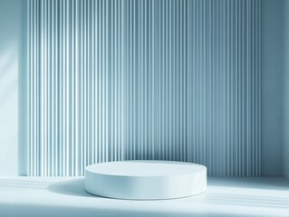 Leinwandbilder - Minimalist pale blue backdrop with circular platform for display or presentation, ideal for product showcasing in a modern setting
