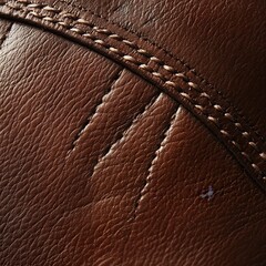 Poster - Close-up of rich brown leather with detailed stitching and texture captured in natural light for textile and design inspiration