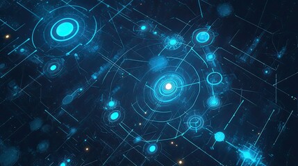 Poster - Abstract Digital Interface with Glowing Blue Circles and Lines