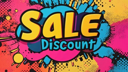 Aufkleber - Bright bursts of color showcase dynamic text for a sale and discount, perfect for attracting shoppers during a promotional event. Generative AI