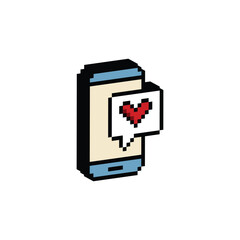 Poster - isometric pixel art  smartphone and love message vector  icon pixel element for 8 bit game