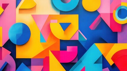 Fototapete - Vibrant abstract geometric composition featuring colorful shapes on a bold blue background