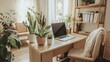 © VizAI - Home Office Desk with Plants and Laptop
