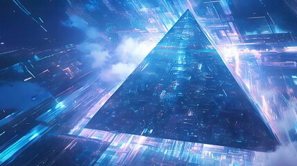 Poster - A Geometric Pyramid Floating in a Digital Dreamscape