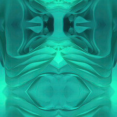 Leinwandbilder - Symmetrical wave pattern of flying green fabric strips. 3d rendering digital illustration