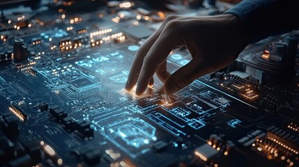 Poster - A Hand Interacting with a Glowing Circuit Board