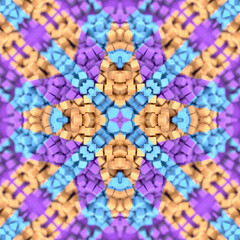 Leinwandbilder - Symmetrical kaleidoscopic pattern composed of small multicolored cubes. 3d rendering digital illustration