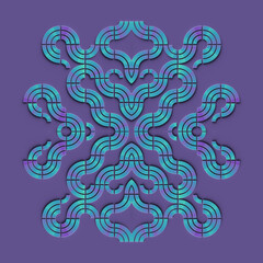 Leinwandbilder - Symmetrical pattern of intertwined swirling shapes with a neon gradient. 3d rendering digital illustration