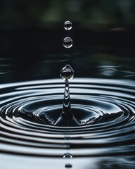 Aufkleber - A stunning macro capture of a water droplet splashing in dark surroundings during daytime, showcasing intricate movements and reflections