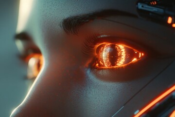 Poster - close-up view of a humanoid ai robot with glowing eyes showcasing advanced robotics technology