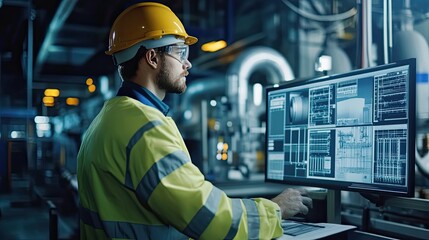 Poster - Industrial Worker Monitoring Production Data on a Computer Screen