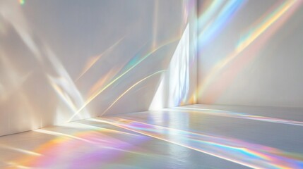 Poster - A white room with a rainbow-colored light shining on the floor