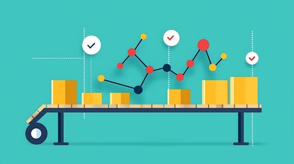 Poster - A blue background with a conveyor belt and boxes on it