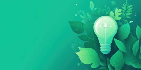 Poster - light bulb surrounded by green leaves, symbolizing eco-friendly energy