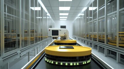 Poster - Automated Robotic Arm on a Conveyor Belt in a Modern Factory