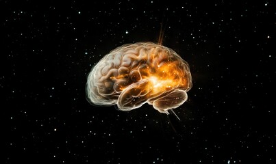 Poster - brain with cosmic energy, glowing in space, representing intelligence and creativity