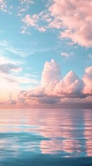 Poster - A beautiful blue sky with pink clouds and a calm ocean