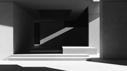 Poster - Modern Architectural Composition of Concrete with Harsh Light and Shadows Creating Dramatic Spaces in a Minimalistic Environment
