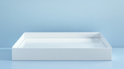 Poster - Minimalist White Display Tray on Light Blue Background for Product Presentation and Commercial Use in Modern Interior Design