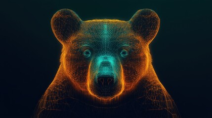 Leinwandbilder - Stunning 3D Wireframe Representation of a Bear Face in Neon Colors with Dynamic Lighting Perfect for Wildlife, Nature, and Technology Themes