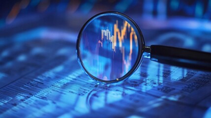 Aufkleber - A magnifying glass is on top of a blue background with a bunch of numbers