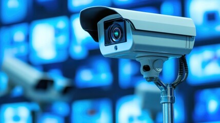 Poster - Modern Security Surveillance System with Multiple CCTV Cameras Monitoring a Control Room for Enhanced Safety and Security Measures in Urban Environments