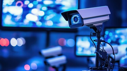 Poster - Modern Security Camera System in a Control Room with Displays, Highlights of Surveillance Technology and Monitoring Solutions in a Contemporary Setting