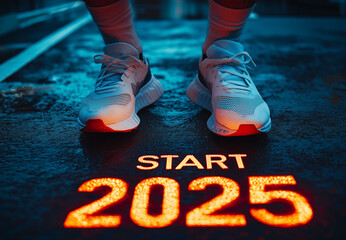 2025 marks the beginning of a new year. a treadmill runner at a fitness club. healthy lifestyle, gym