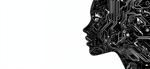 Poster - silhouette of woman with circuit board design, representing technology and ai
