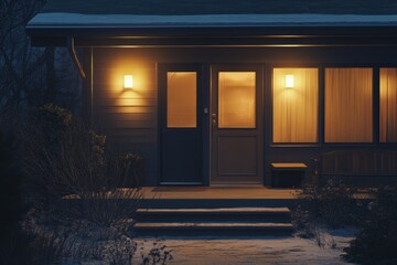 Aufkleber - A contemporary house stands at night, featuring vibrant alarm lights glowing on windows and doors, enhancing security and visibility. Generative AI