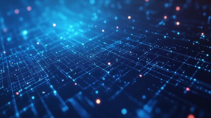 Poster - Futuristic blue technology background with glowing grid and data flow