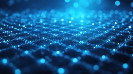 Aufkleber - Abstract blue technology background with glowing grid and bokeh effect