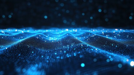 Aufkleber - Abstract blue digital landscape forming glowing waves in cyberspace