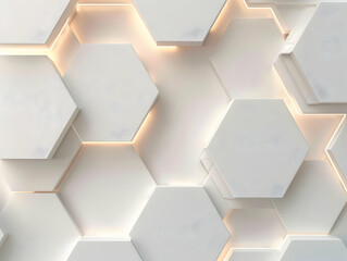 Poster - 3D render, abstract white background with a hexagonal pattern for a technology
