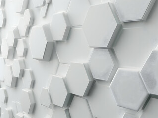 Poster - 3D render, abstract white background with a hexagonal pattern for a technology