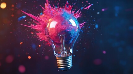 Poster - Colorful lightbulb explosion on a black background. 3d rendering - Generated AI